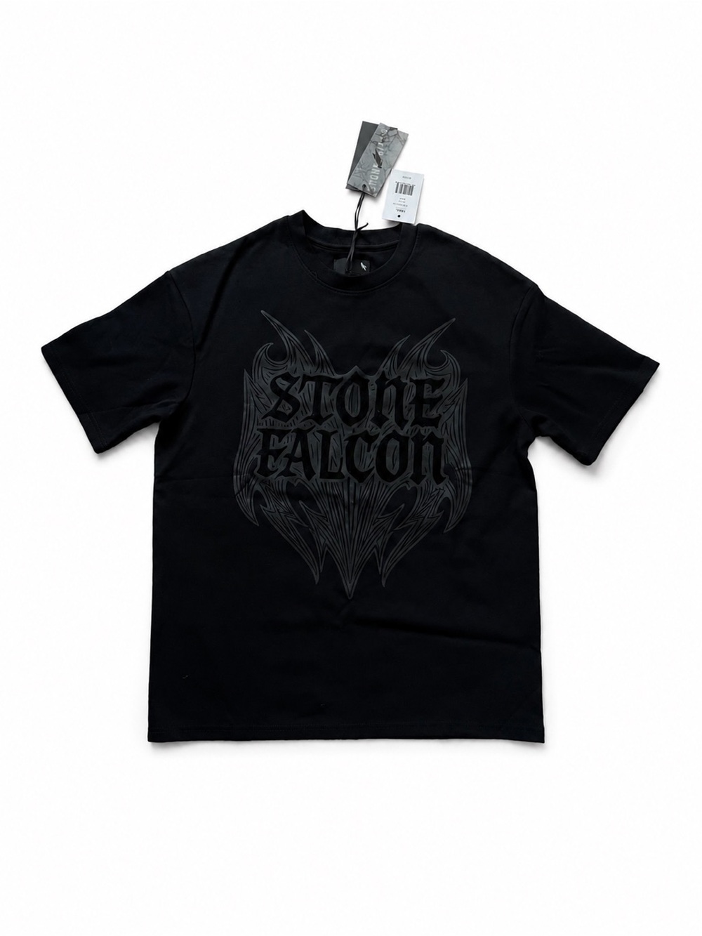 Stone Falcon Black Graphic Logo T-Shirt Men’s Size Small Streetwear Goth Tribal